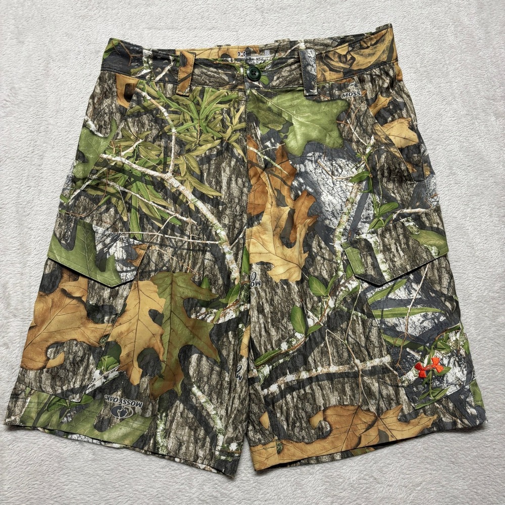 Under Armour Shorts Mens 30 HeatGear Mossy Oak Water Proof Cargo Camo Storm